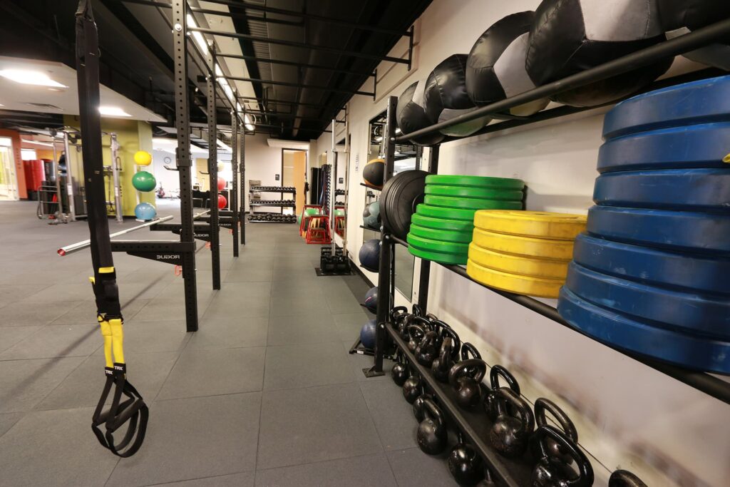 Fitness center with weights and gym equipment
