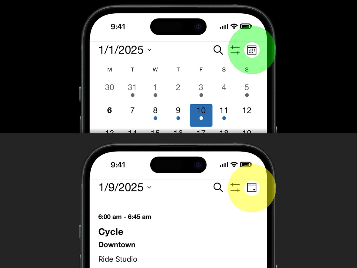 Scheduler on mobile phone - Month and Day View