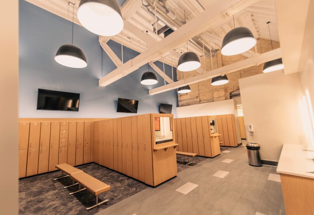 Locker room with high ceilings